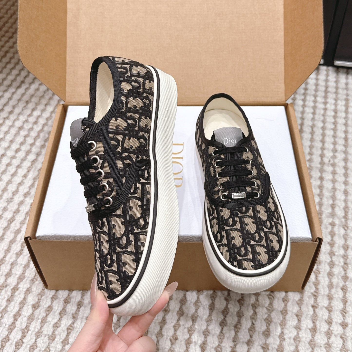 CD Saltwind Sneaker Black Beige Oblique Jacquard Cotton 632436