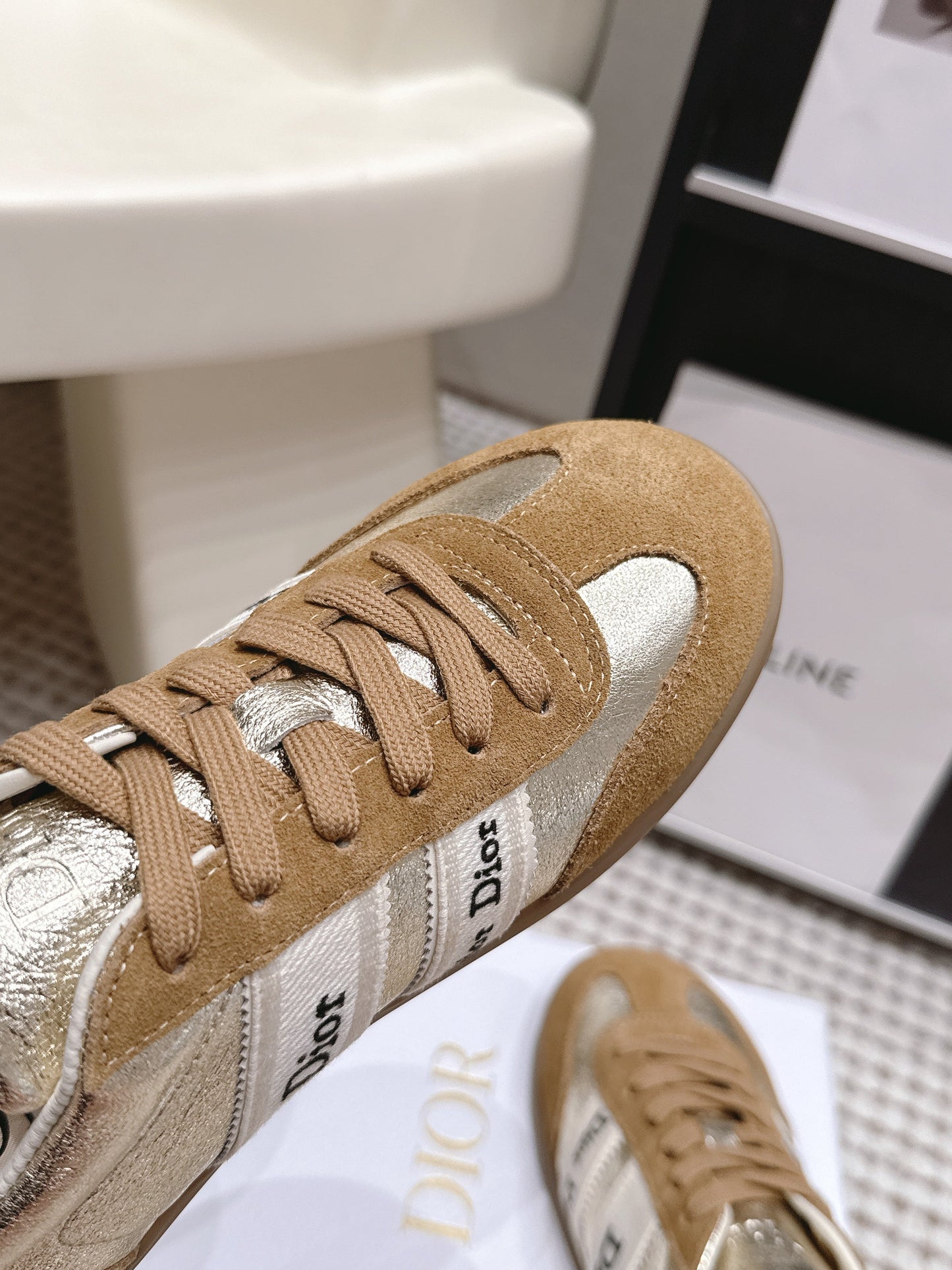 CD Ribbon Sneaker Brown Sliver Suede Leather 930295