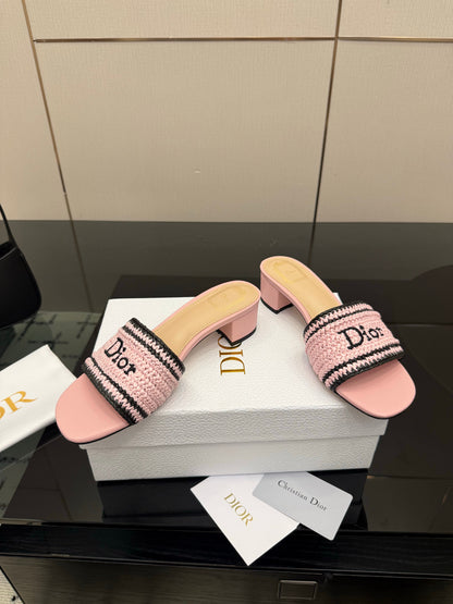 CD Dioriviera Woven Slides 4cm Pink Fabric Goatskin 828258