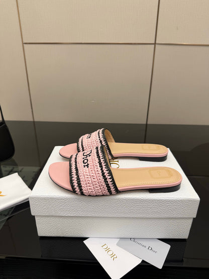 CD Dioriviera Woven Slides Pink Fabric Goatskin 828259