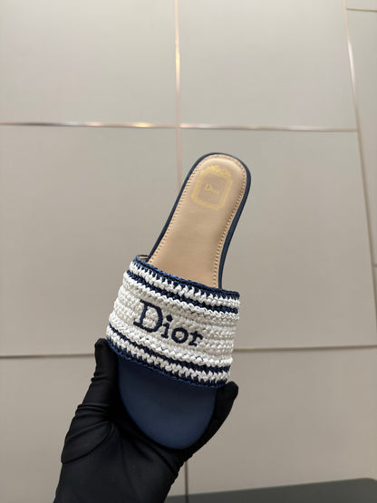 CD Dioriviera Woven Slides White Blue Fabric Goatskin 828262