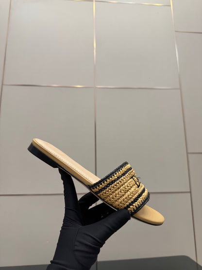 CD Dioriviera Woven Slides Beige Fabric Goatskin 828264