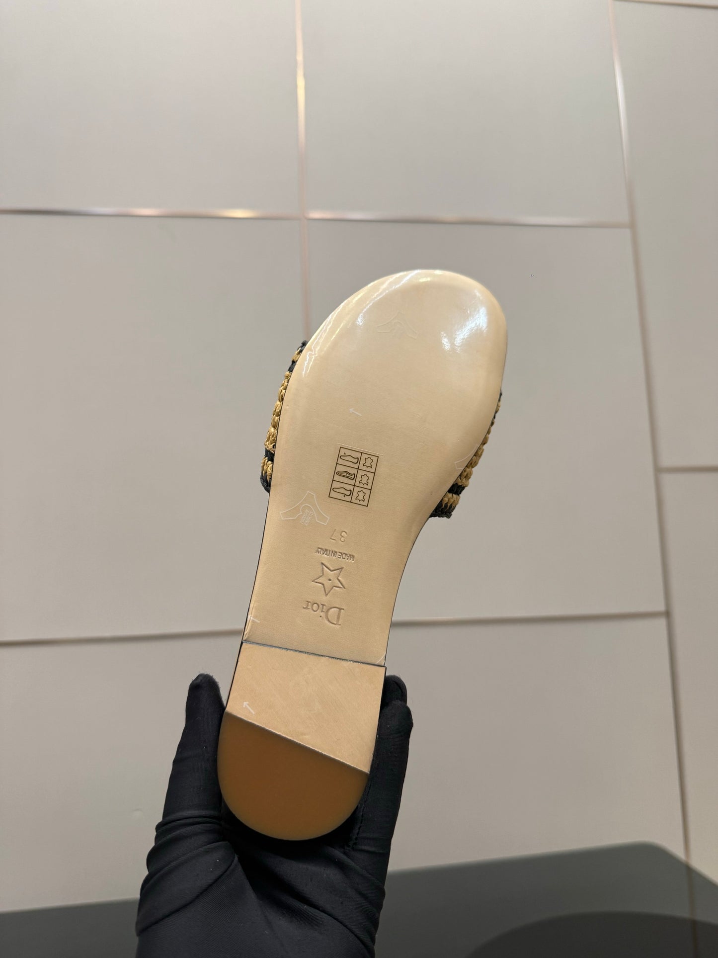 CD Dioriviera Woven Slides Beige Fabric Goatskin 828264