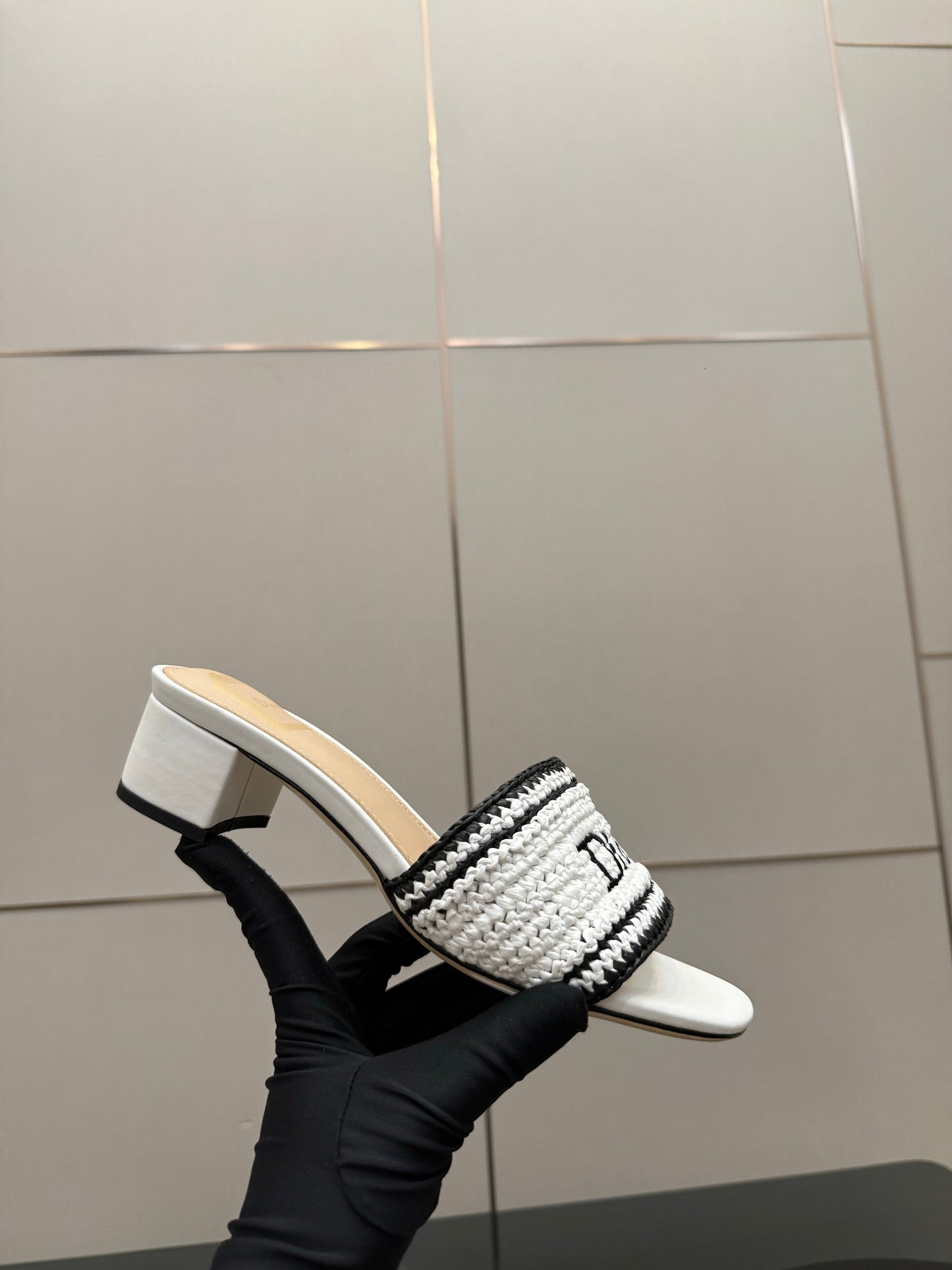 CD Dioriviera Woven Slides 4cm White Fabric Goatskin 828265