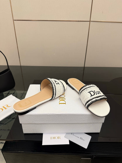 CD Dioriviera Woven Slides White Fabric Goatskin 828267