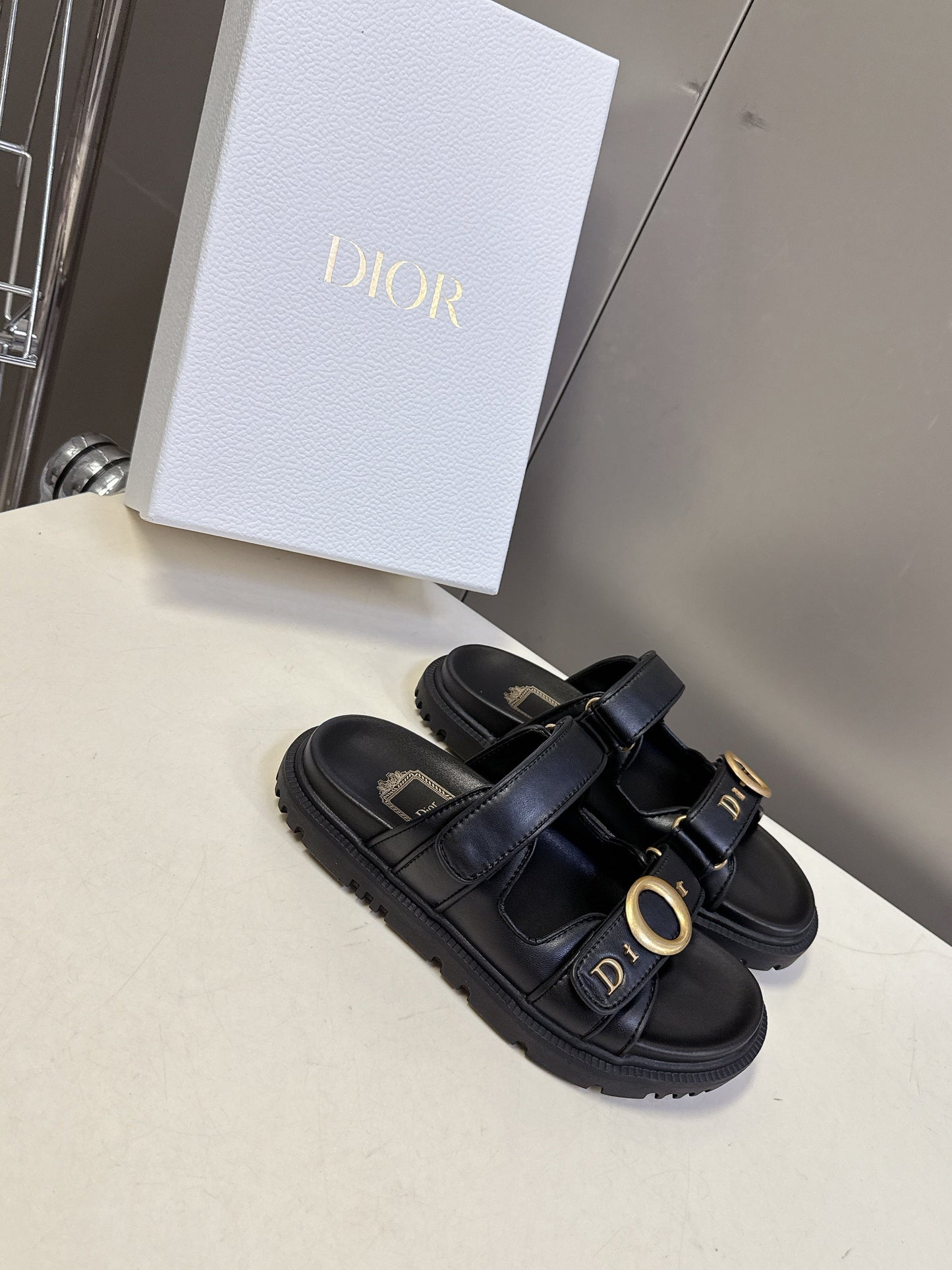 Dior 2026 Velcro Slip-on Sandal Black Leather 716903
