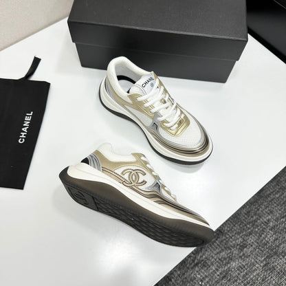 CC 26s Casual Sneakers White Gold Fabric Cowhide 626386