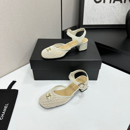 CC 2026 Mary Jane Sandals 45 White Satin Cowhide 668119