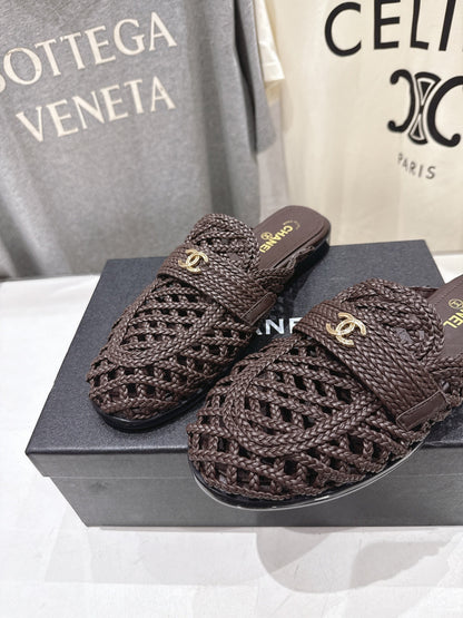 Chanel 2026 Hand-Woven Mules Chocolate Calfskin 896471