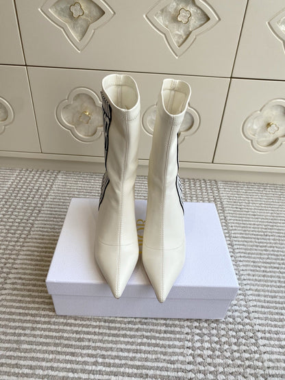 Dior 2025 Tribales Heeled Ankle Boot 80mm White Lambskin 501193