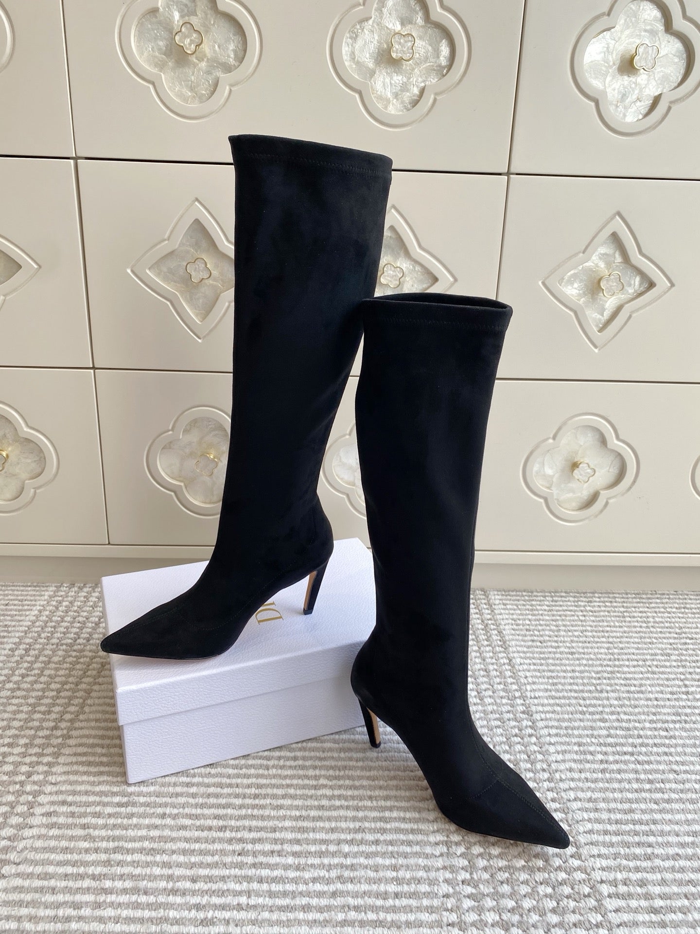 Dior 2025 Tribales Heeled Ankle High Boot 80mm Black White Suede 501198