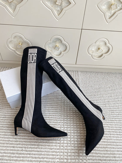 Dior 2025 Tribales Heeled Ankle High Boot 50mm Black White Suede 501201