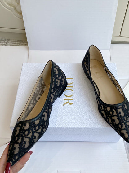 CD 26s Adioable Ballet Flat Monogram Beige Black Mesh Lambskin 909641