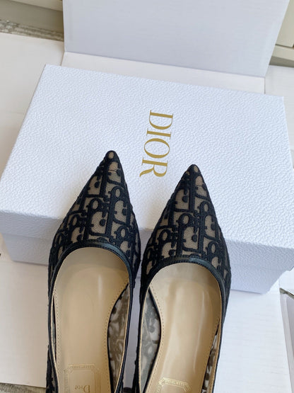 CD 26s Adioable Ballet Flat Monogram Beige Black Mesh Lambskin 909641