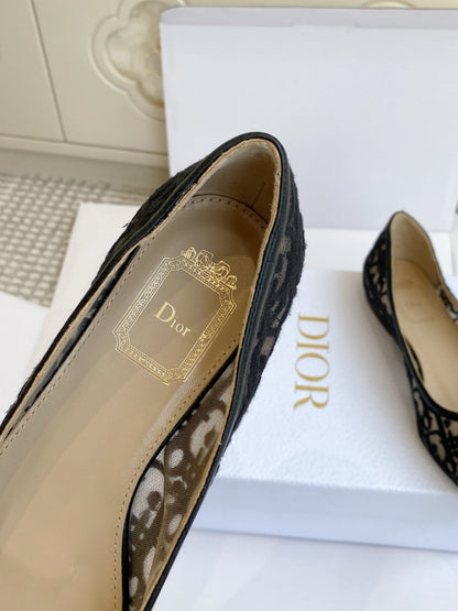 CD 26s Adioable Ballet Flat Monogram Beige Black Mesh Lambskin 909641