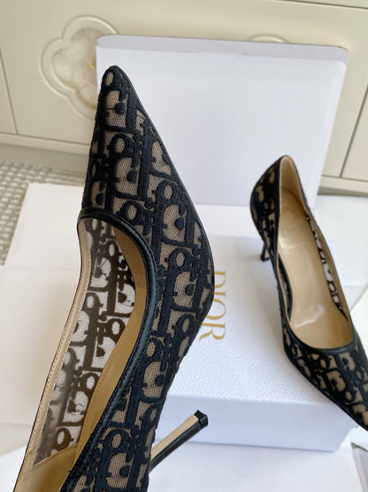 CD 26s Adioable Pump 8cm Monogram Black Beige Mesh Lambskin 909642