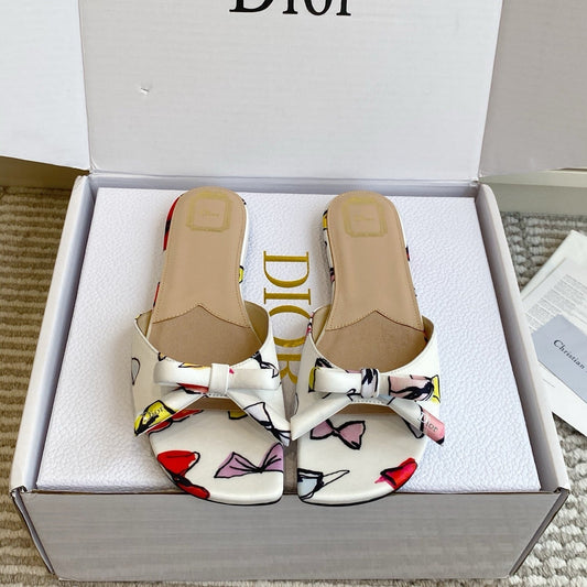 CD 26s Bow Kitten Flat Open Back Sandals White Lambskin 909656