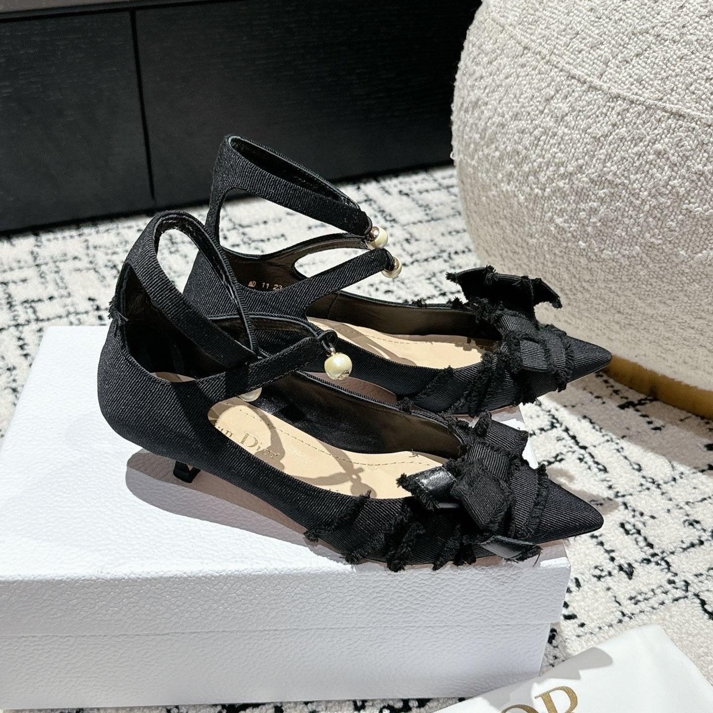 CD Adiorable pump 45 Black Fringed Grosgrain