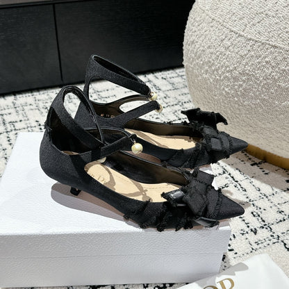 CD Adiorable pump 45 Black Fringed Grosgrain