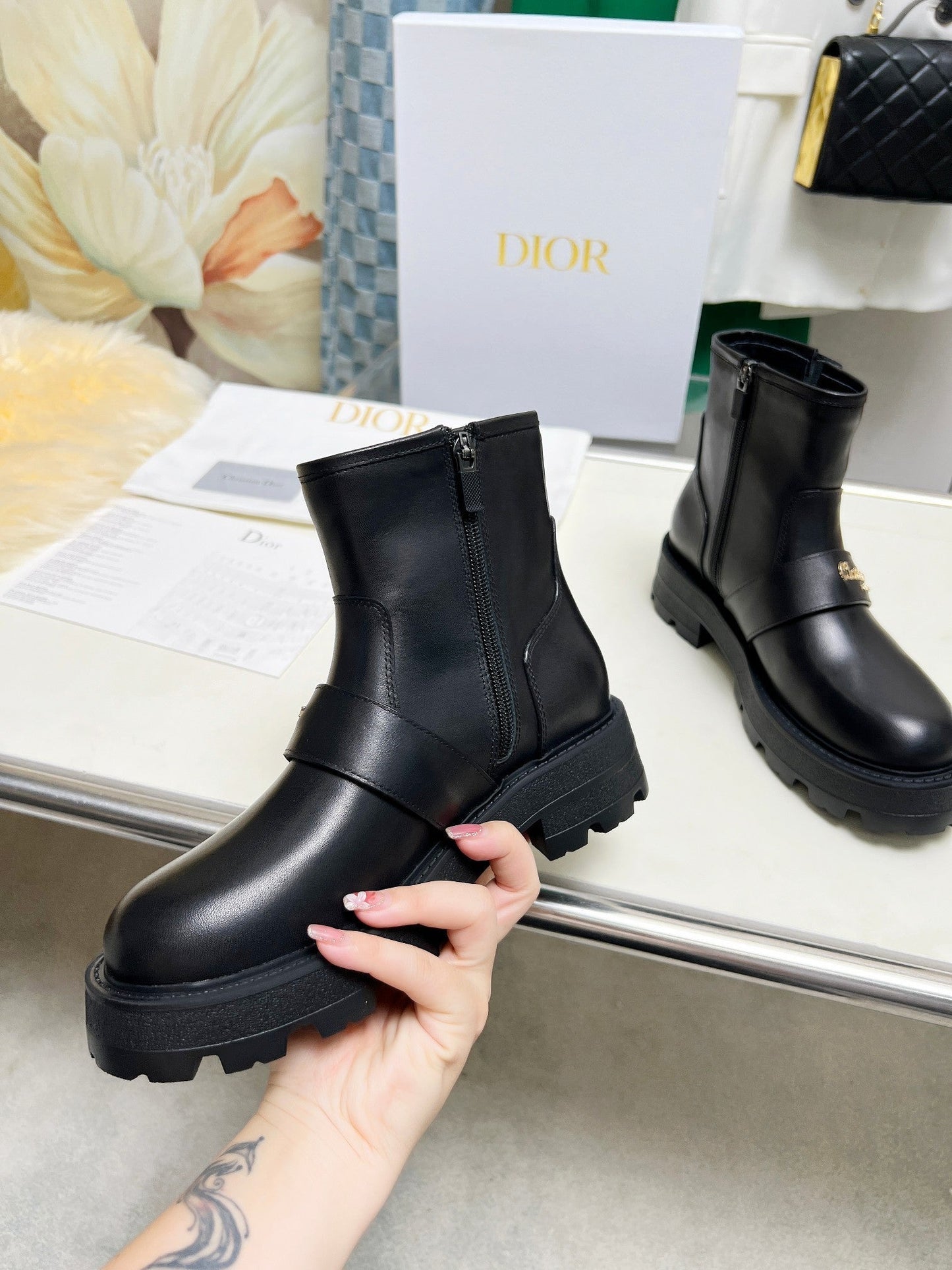 CD D-Quest Ankle Boot Plain Black Calfskin