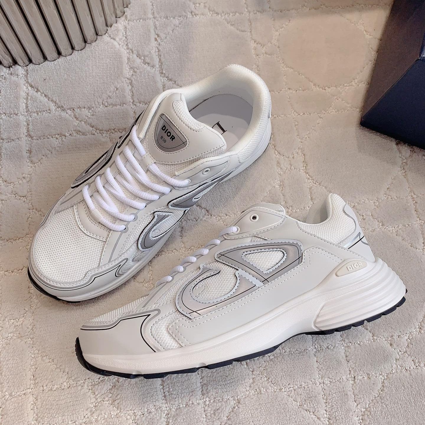 CD B30 Sneaker Milky Beige Mix Grey Black Polyester Mesh Fabric And Calfskin