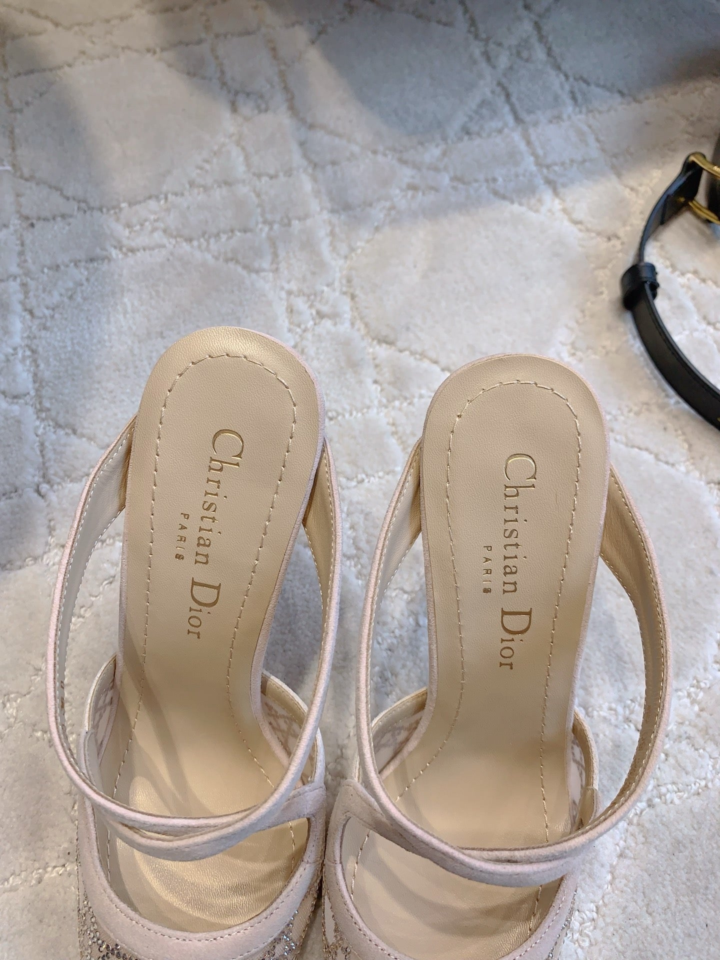 CD Capture Heeled Mule 10cm Beige Suede Mesh 615466