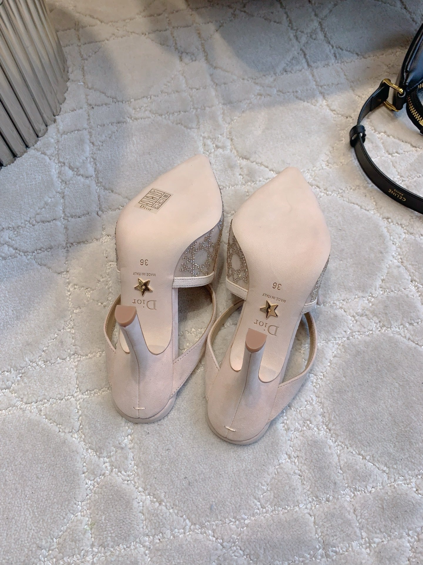 CD Capture Heeled Mule 10cm Beige Suede Mesh 615466
