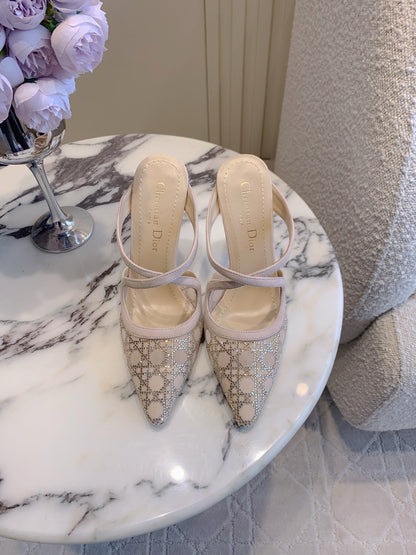 CD Capture Heeled Mule 10cm Beige Suede Mesh 615466