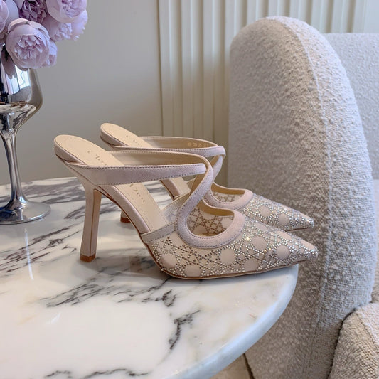 CD Capture Heeled Mule 10cm Beige Suede Mesh 615466