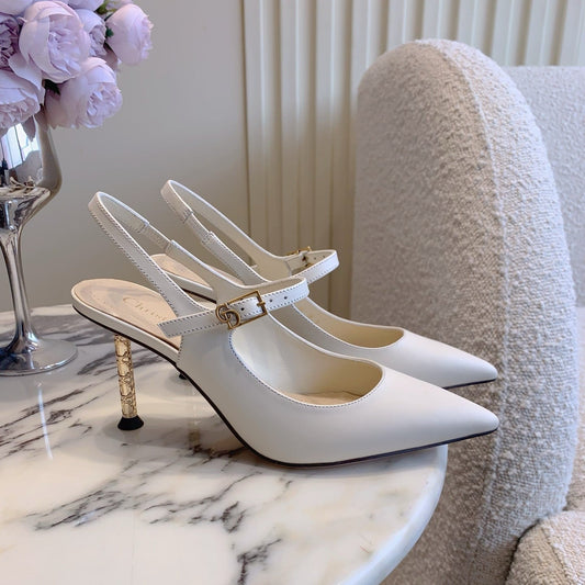 CD Icon Slingback 8cm White Leather 615470