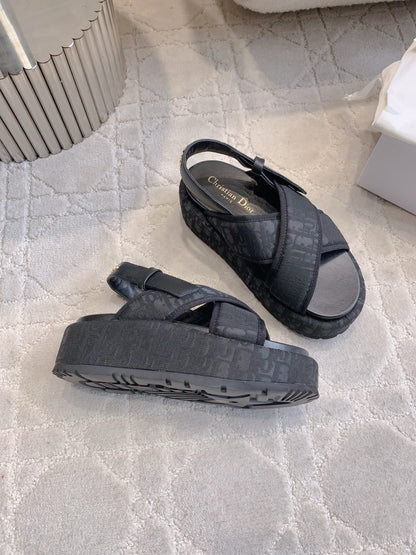 CD 26s  Platform Sandals 65 Black Canvas Lambskin 644286