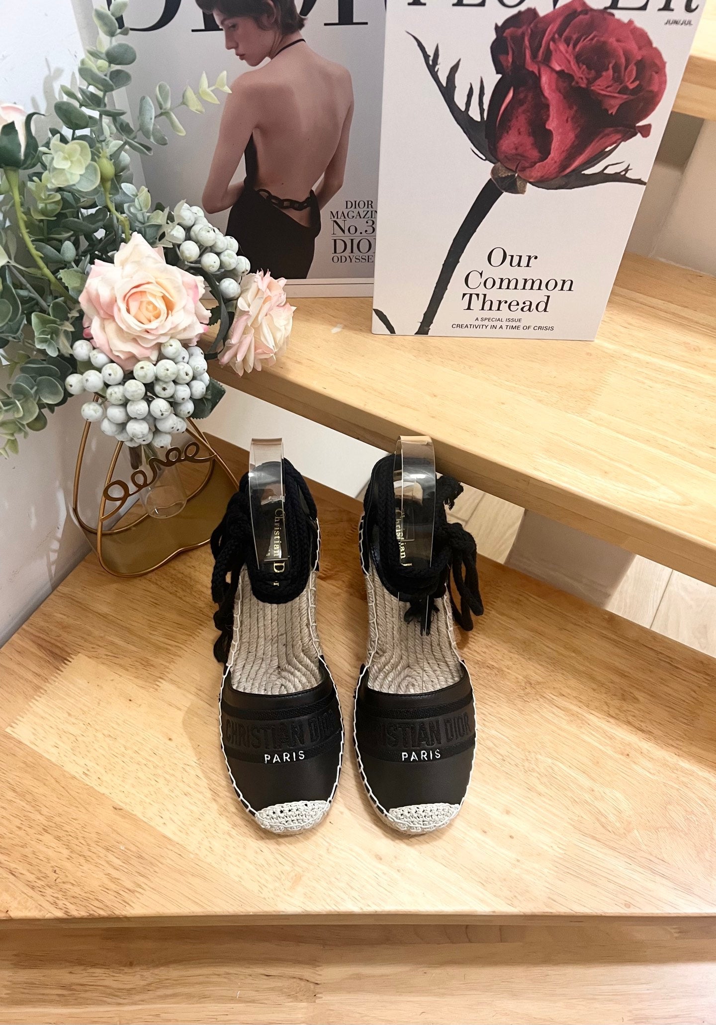 CD FW26 Wedge Sandals Black Sheepskin 692257