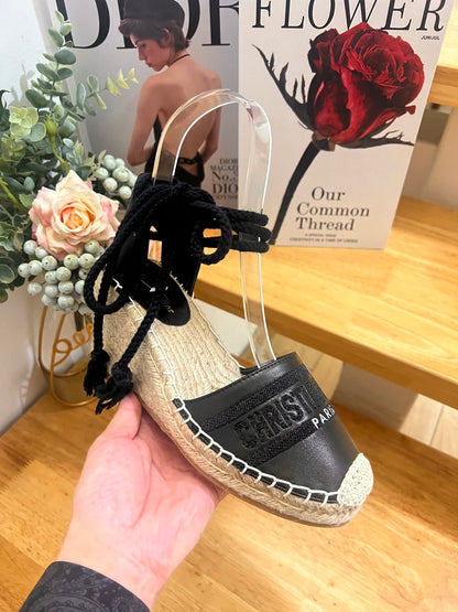 CD FW26 Wedge Sandals Black Sheepskin 692257
