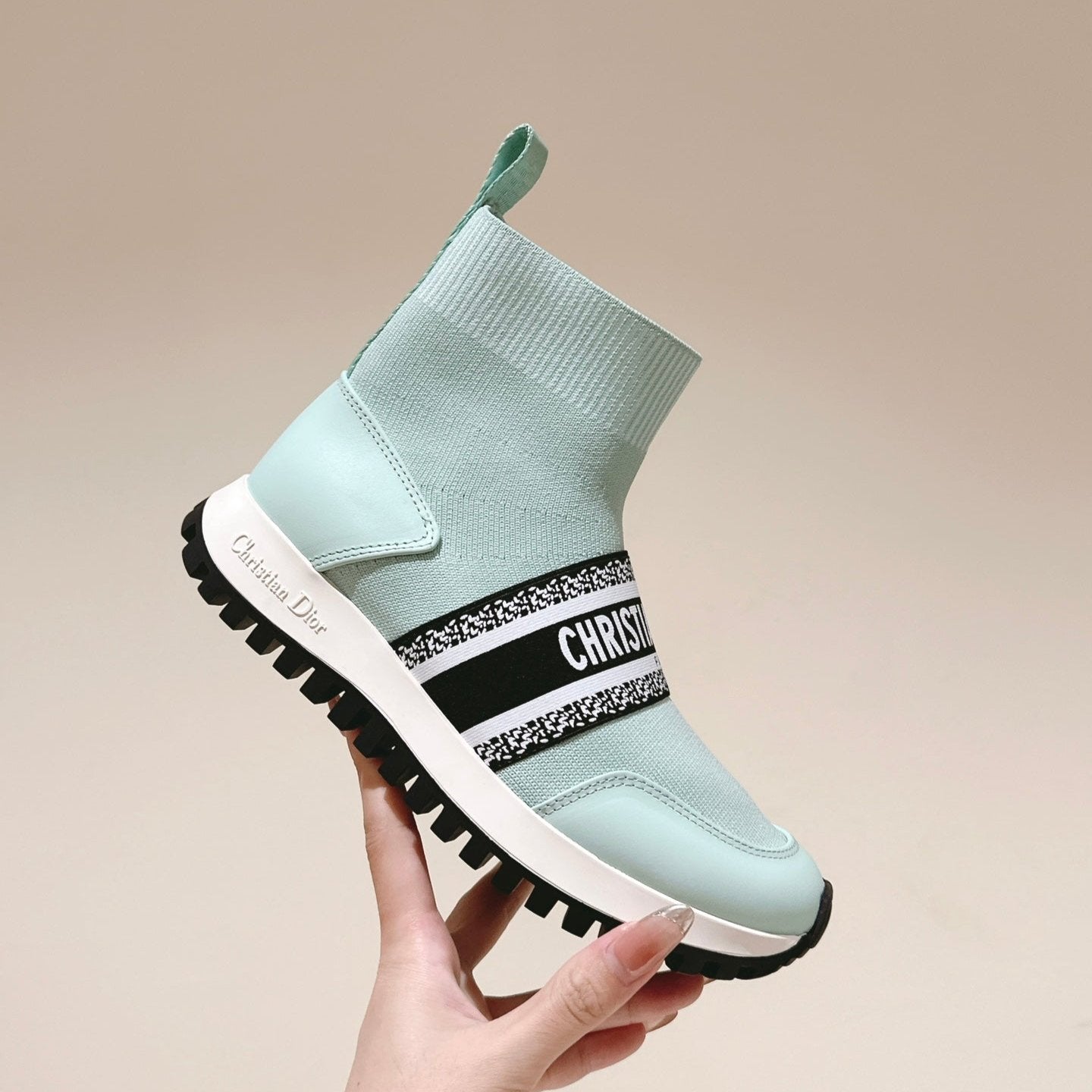 CD High-Top Sneaker 40mm Jade Green Stretch Wool And Lambskin