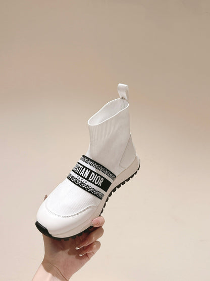 CD High-Top Sneaker 40mm White Stretch Wool And Lambskin
