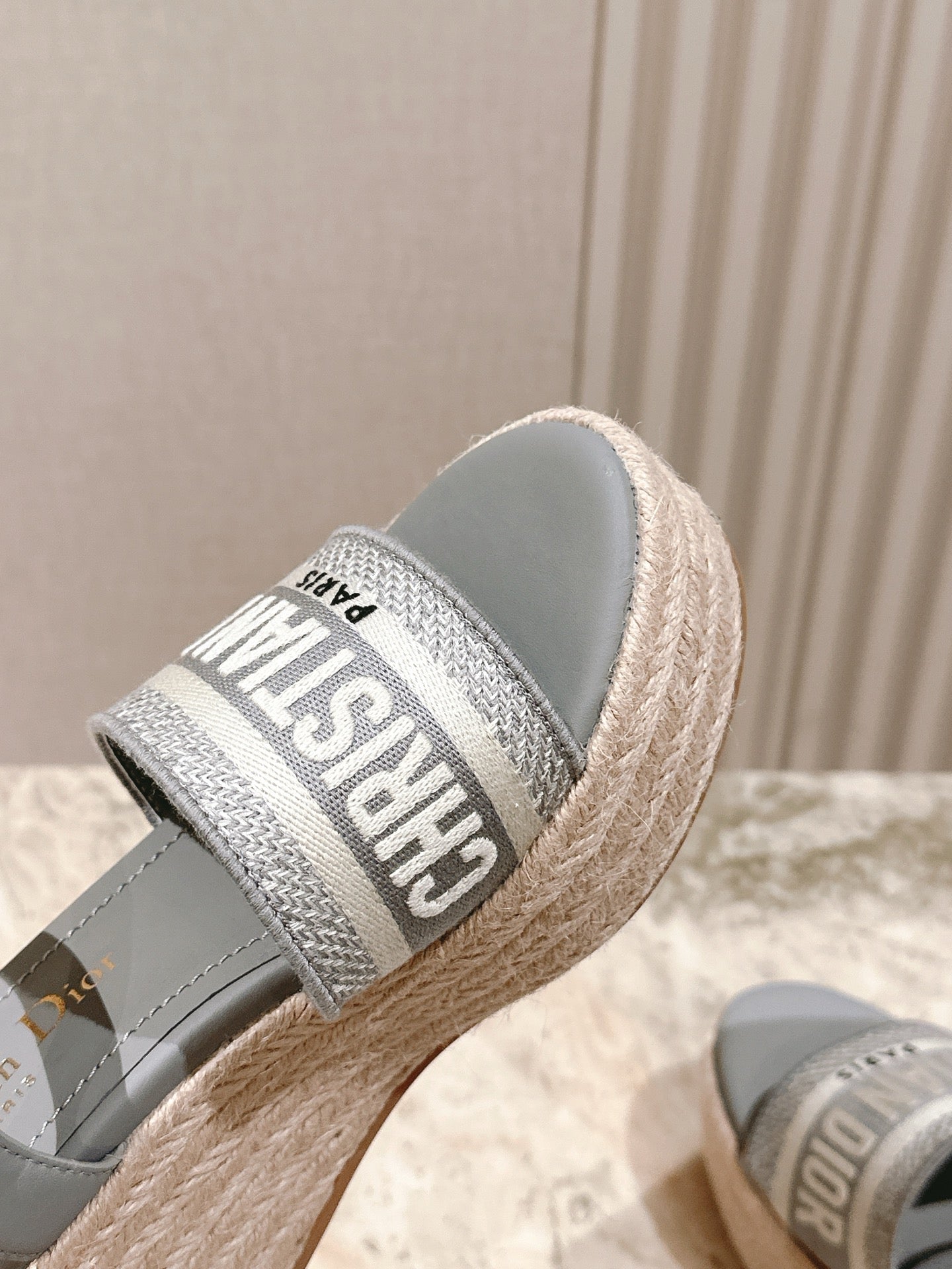 CD Dway Wedge  Sandal 85mm Warm gray-brown Calfskin and Embroidered 483079