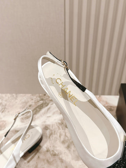 CC 26s Slingback Flat White Satin Sheepskin 658475