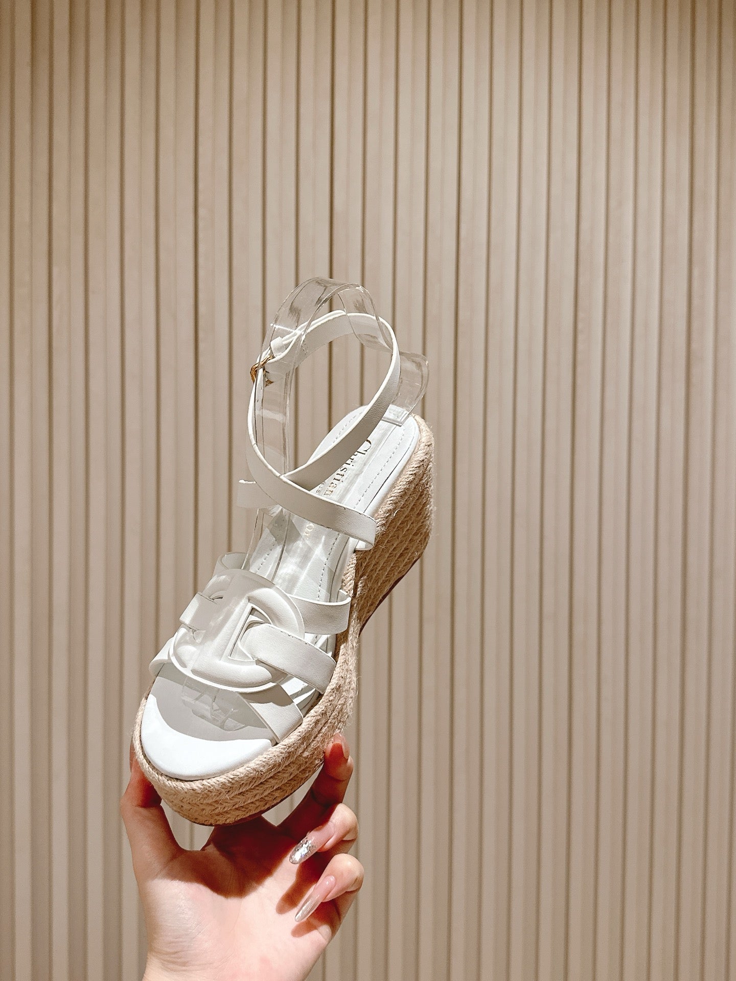 CD D-Club Wedge Sandal 85mm White Calfskin 483080