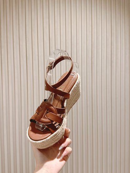 CD D-Club Wedge Sandal 85mm Camel Calfskin 483081
