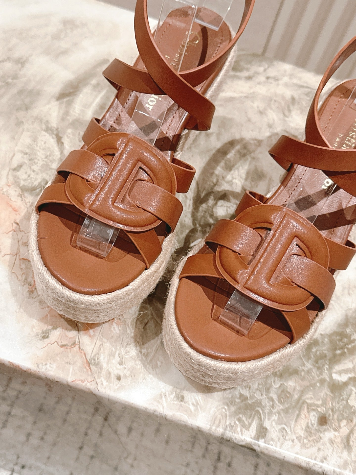 CD D-Club Wedge Sandal 85mm Camel Calfskin 483081
