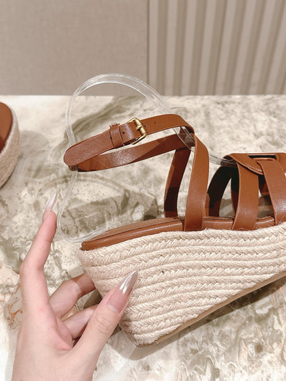 CD D-Club Wedge Sandal 85mm Camel Calfskin 483081