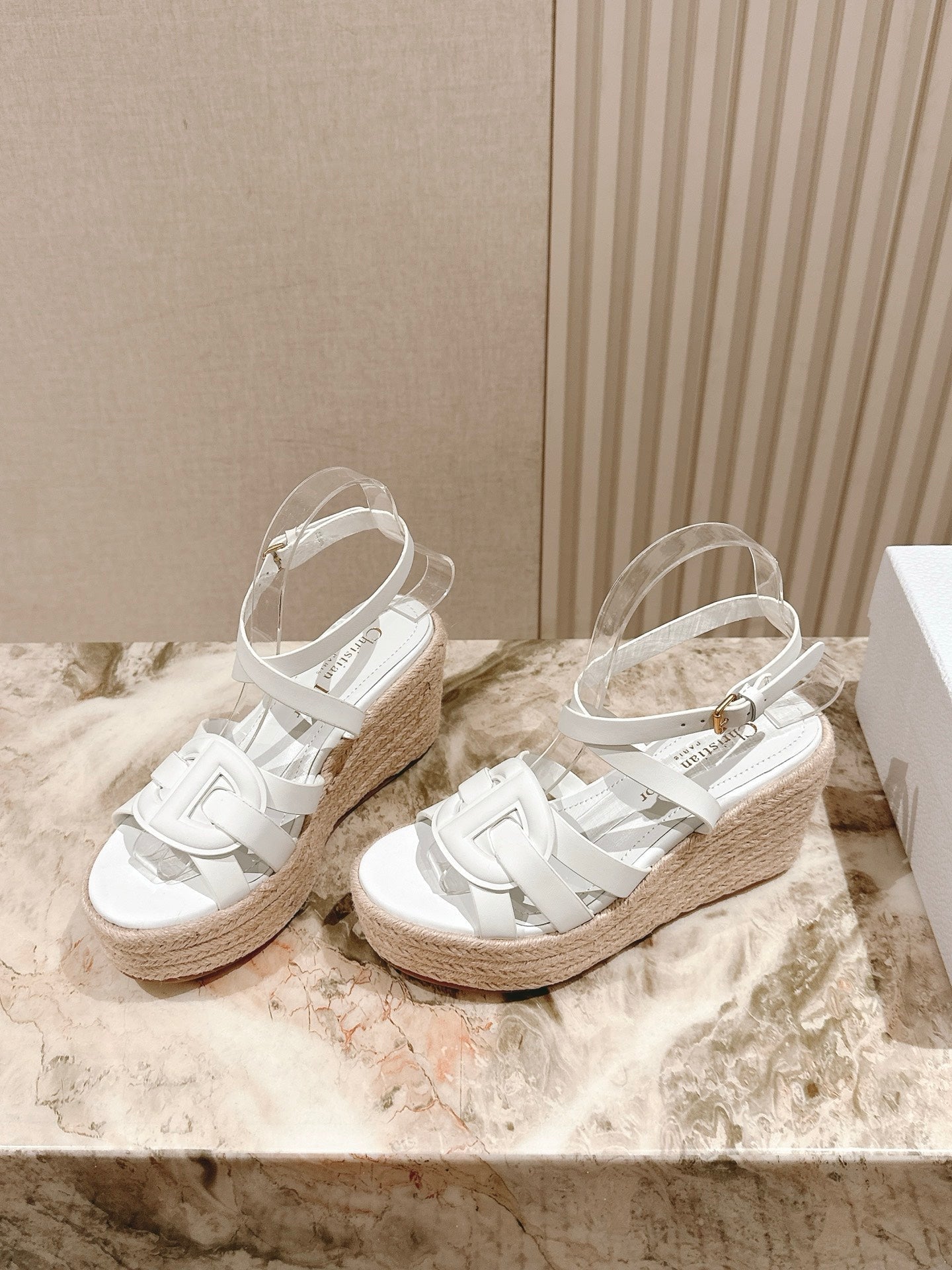 CD D-Club Wedge Sandal 85mm White Calfskin 483080