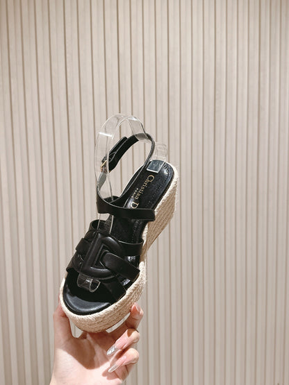 CD D-Club Wedge Sandal 85mm Black Calfskin 483082