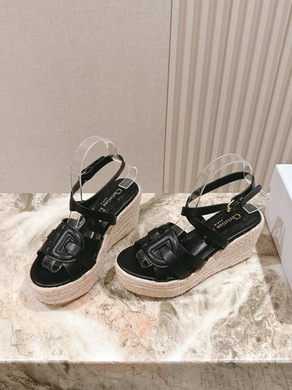 CD D-Club Wedge Sandal 85mm Black Calfskin 483082