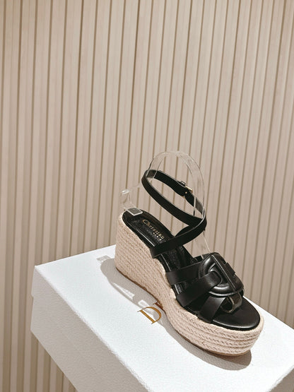 CD D-Club Wedge Sandal 85mm Black Calfskin 483082
