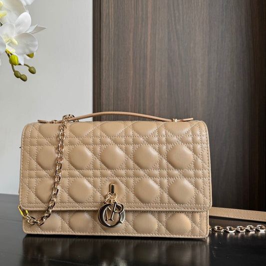 MY CD 24 TOP HANDLE BAG BEIGE LAMBSKIN