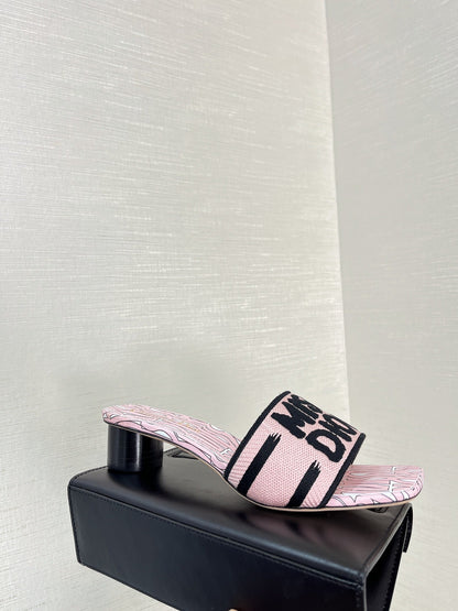 dway heeled slide 35 embroidered cotton pink miss cd alllover motif