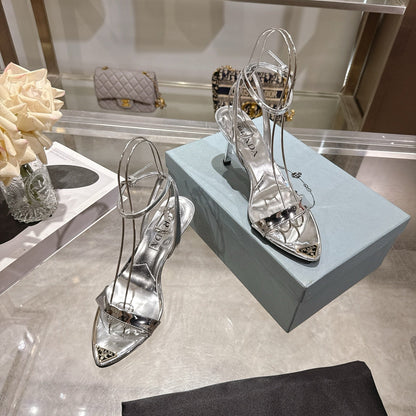 Prada 2026 High-Heeled Pointed-Toe Sandals 75mm Sheepskin Leather 770603