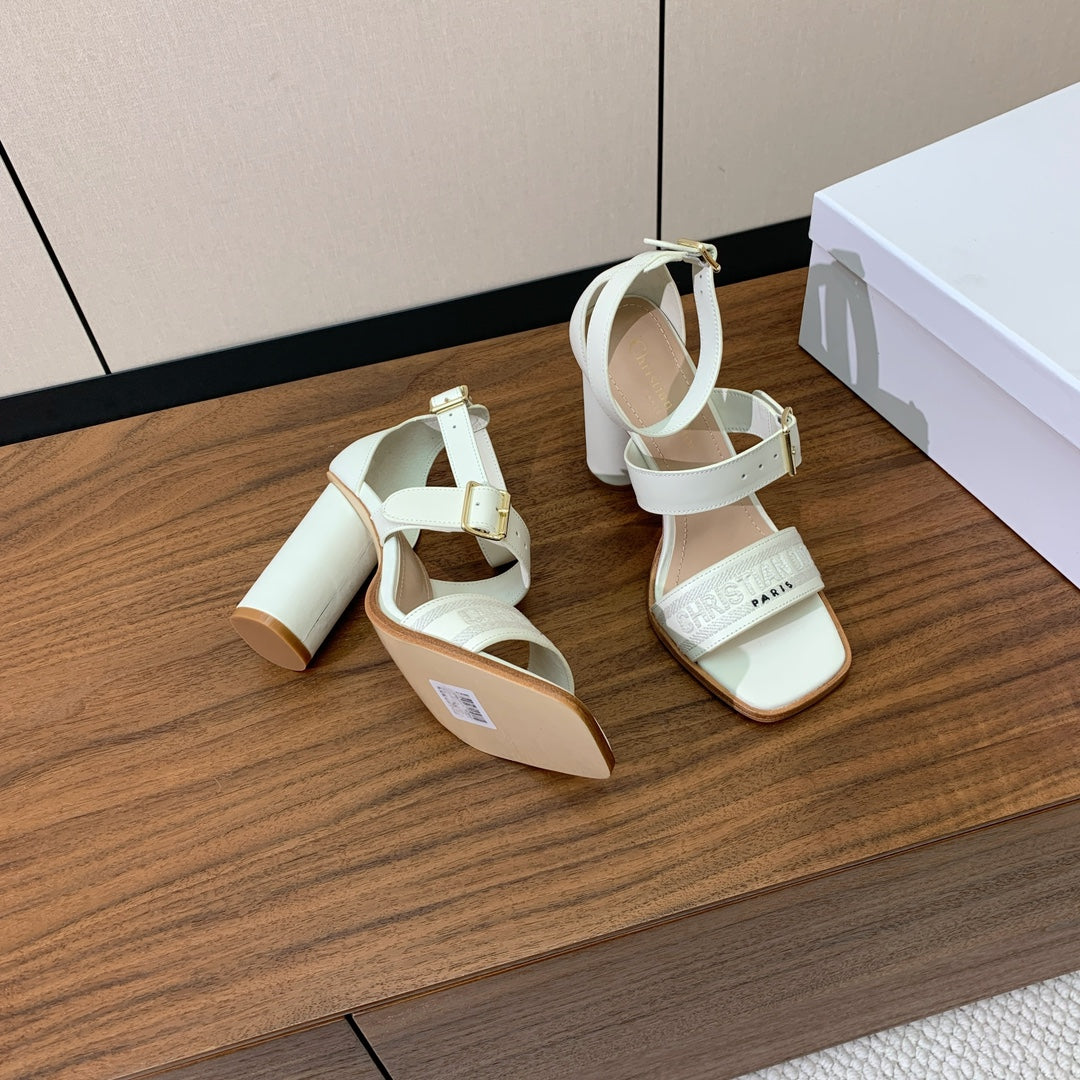 CD J'Adior High-Heel Sandals 8cm White Cowhide Canvas 793127
