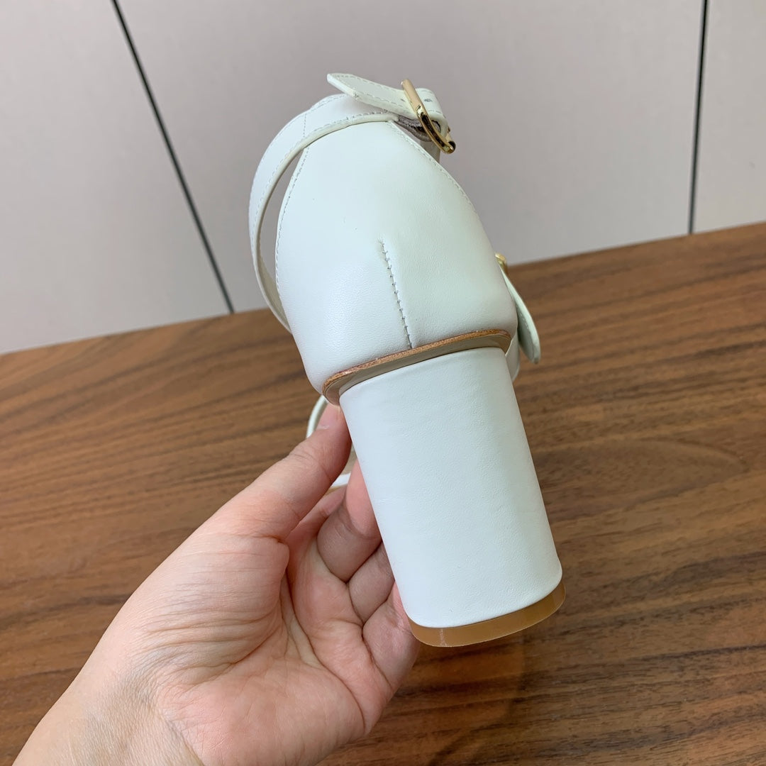 CD J'Adior High-Heel Sandals 8cm White Cowhide Canvas 793127